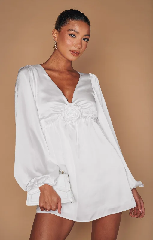 Rosetta Mini Dress ~ Ivory Luxe Satin Sophisticated Women's Tailored